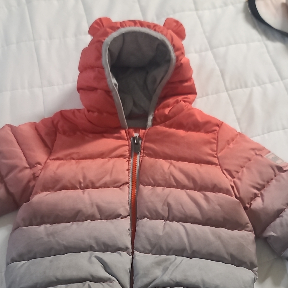 GAP Orange and Gray Hooded Puffer Jacket